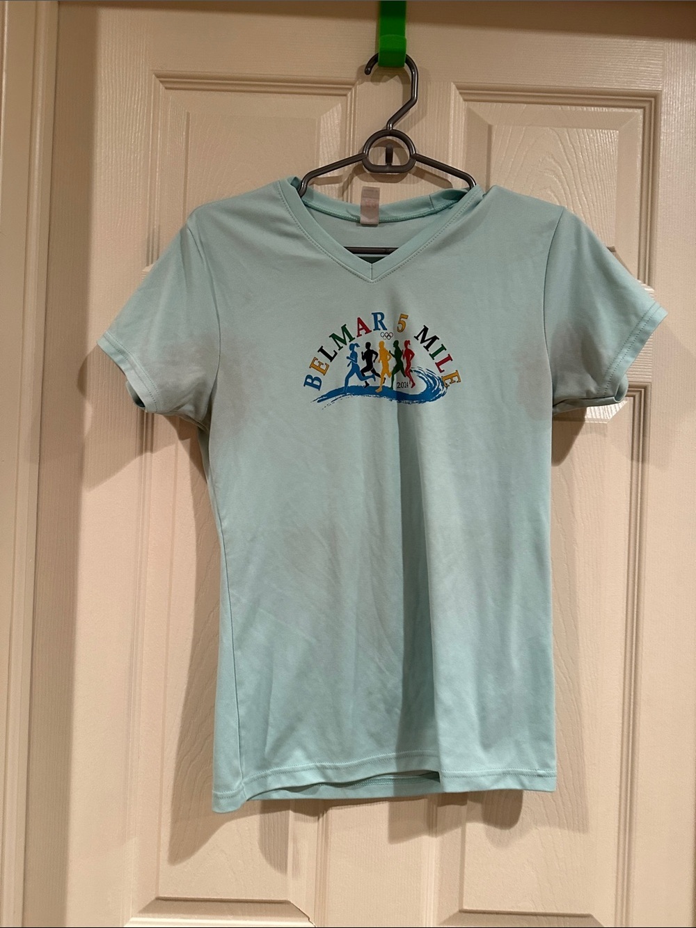 Light Blue "Belmar 5 Mile" Graphic V-Neck Tee